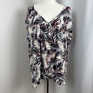 Lucky Brand Top Womens 3X Tropical Leaf Slouchy Boho Resort Beachy Soft Stretch